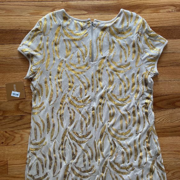 NWT Ellen Tracy Tan and Gold Short Sleeve Dress Size Extra Large - Picture 6 of 9